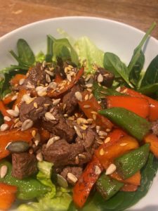 sugar snap pea, mixed pepper and venison stirfry